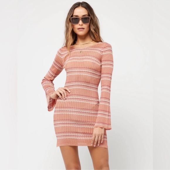 L*SPACE Waloma Shimmer Striped Cover-Up Mini Dress Anthropologie Boho Large - Picture 10 of 16